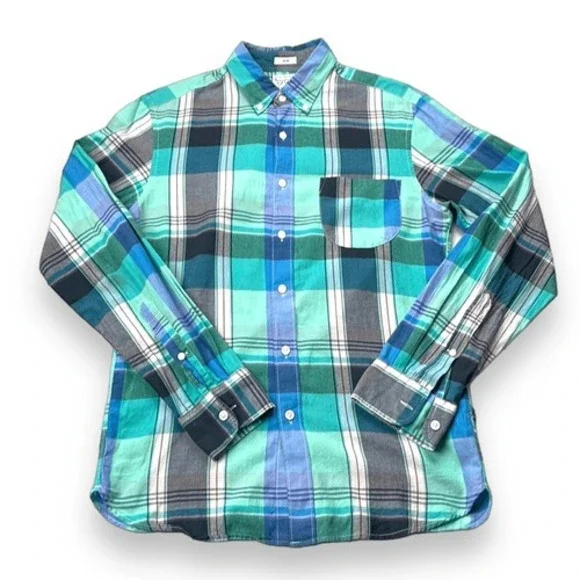 J. Crew Shirt Mens Small S Blue Plaid Slim Indian Madras Long Sleeve Button Down - Picture 3 of 12